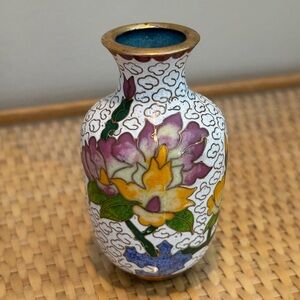 Vintage Cloisonne tiny Vase, Chinese Brass and Enamel in a Floral design
